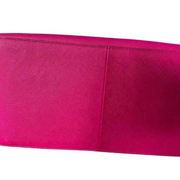 Henri Bendel Hot Pink Saffiano Leather Tote Bag Gold Hardware Large Shopper - Picture 16 of 16